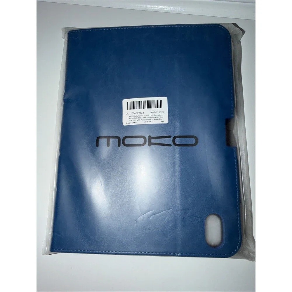 MoKo Case for iPad (A16) 11th iPad 11/10th Gen Blue Leather Pencil Holder Pocket